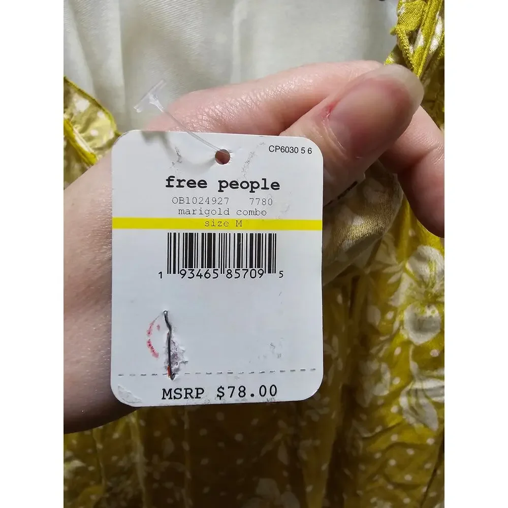 NWT Intimately Free People marigold‎ floral ruffle bell sleeve body suit medium